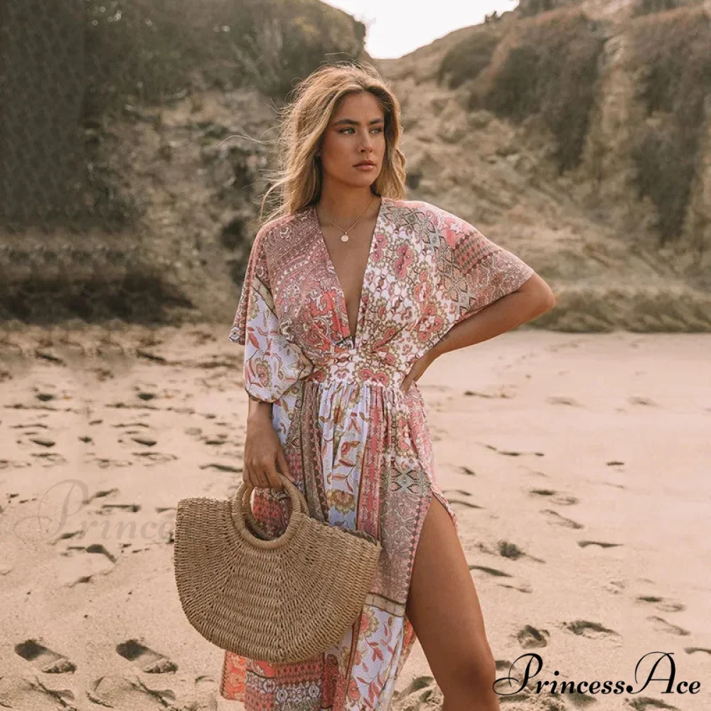 Flower Smock Gown Chiffon Swimsuit Cover Up Bohemian Dress - Image 2