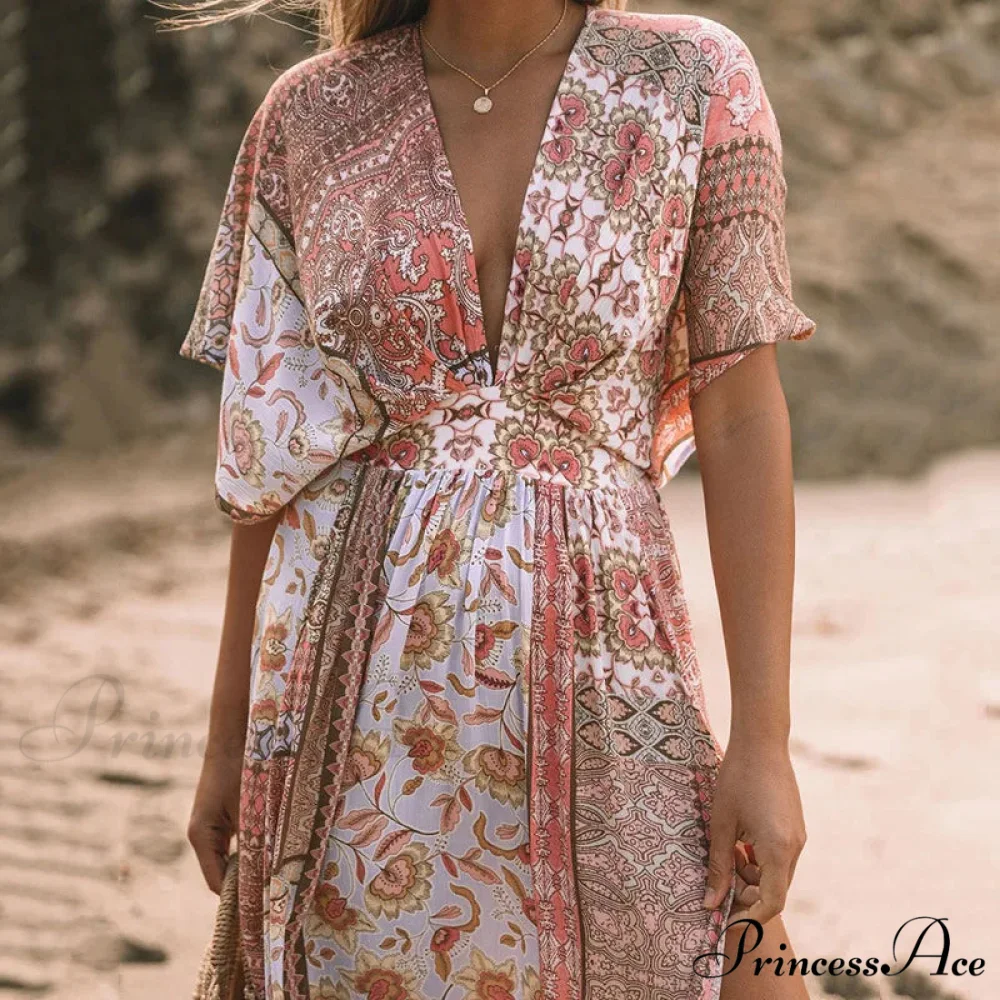 Flower Smock Gown Chiffon Swimsuit Cover Up Bohemian Dress - Image 3