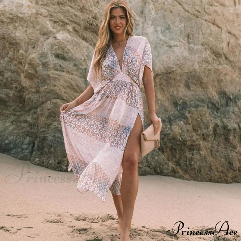 Flower Smock Gown Chiffon Swimsuit Cover Up Bohemian Dress - Image 5