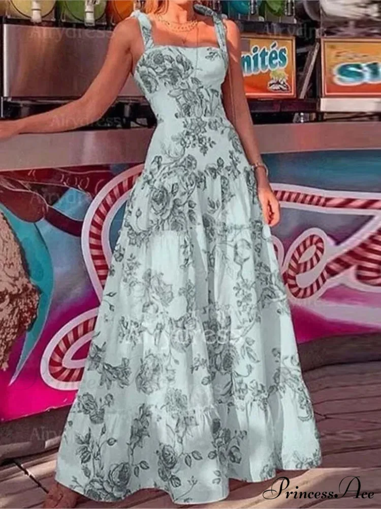 Flower Spaghetti Strap Tall Waist Maxi Dress - Image 2