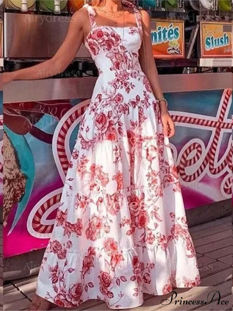 Flower Spaghetti Strap Tall Waist Maxi Dress - Image 3