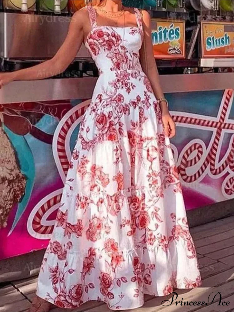 Flower Spaghetti Strap Tall Waist Maxi Dress - Image 4