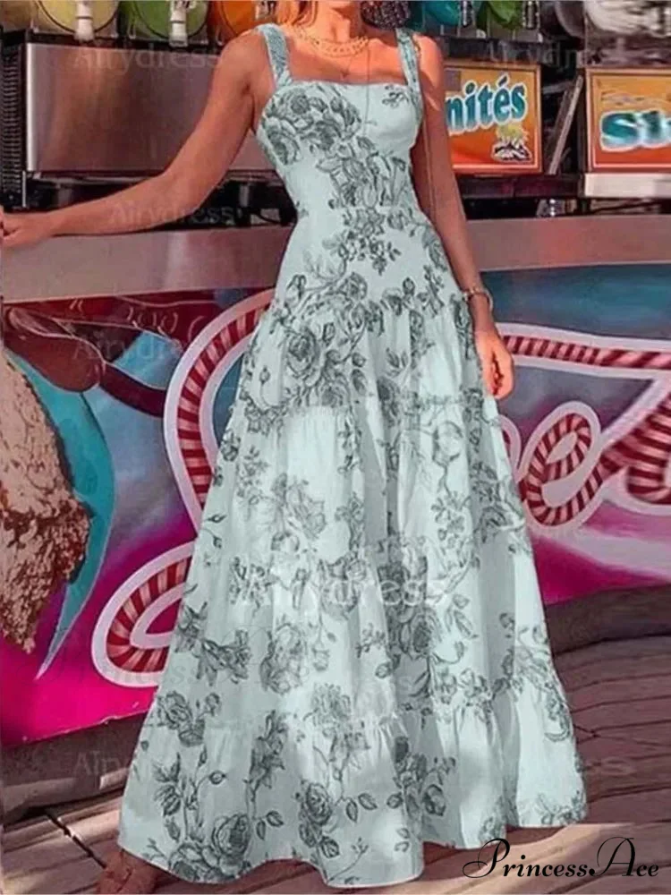 Flower Spaghetti Strap Tall Waist Maxi Dress - Image 5