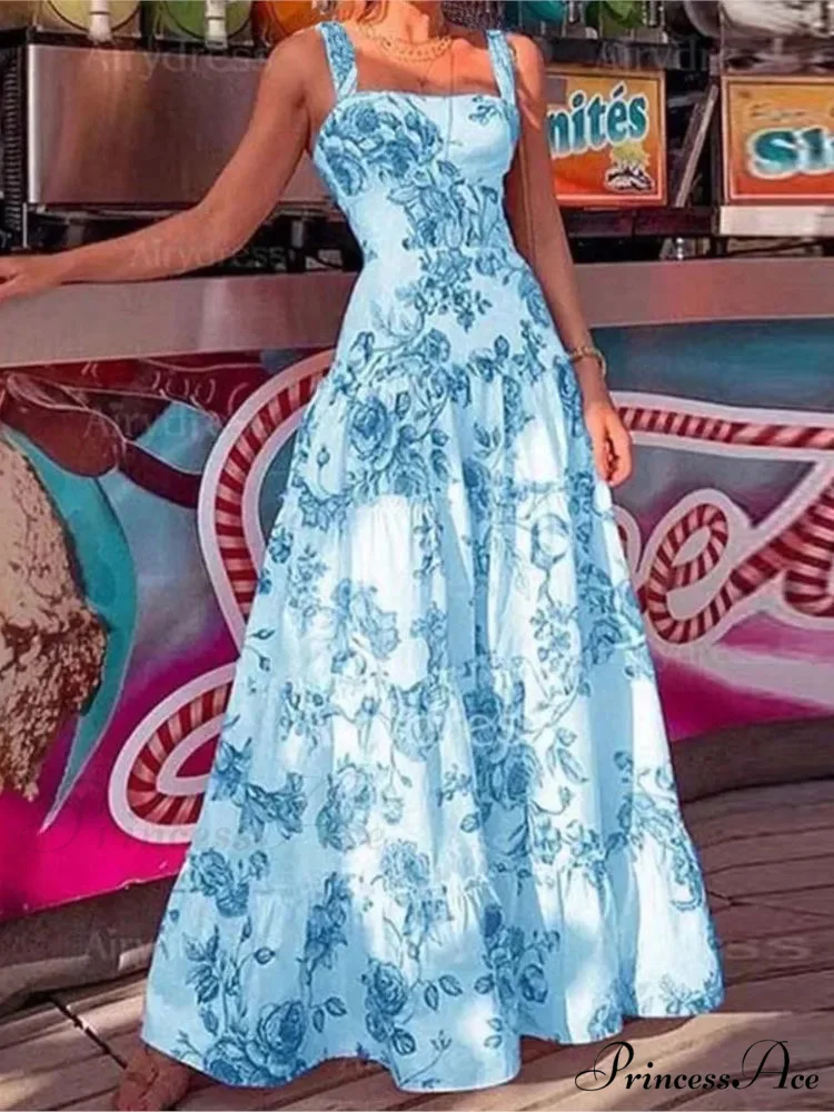 Flower Spaghetti Strap Tall Waist Maxi Dress - Image 6