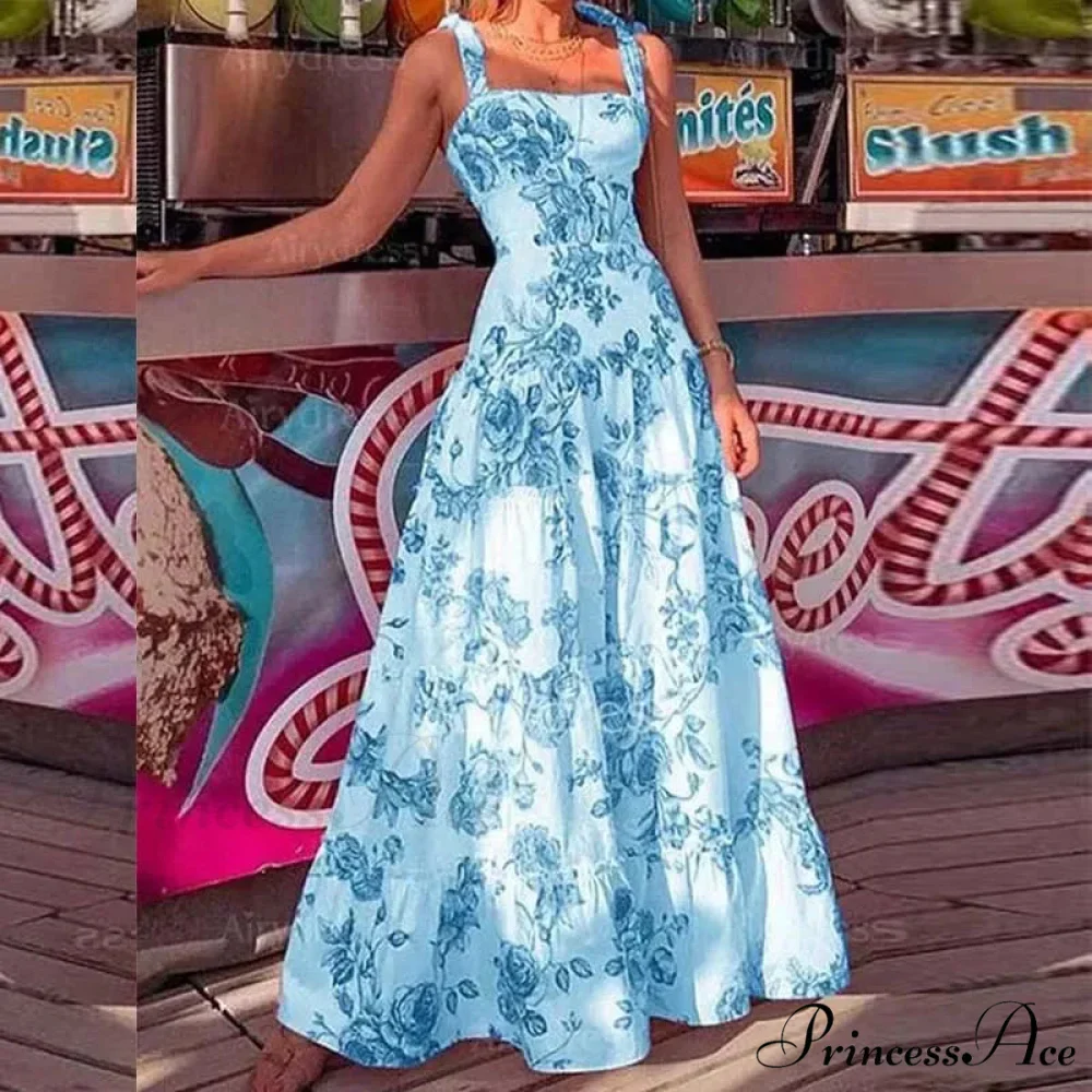 Flower Spaghetti Strap Tall Waist Maxi Dress - Image 7