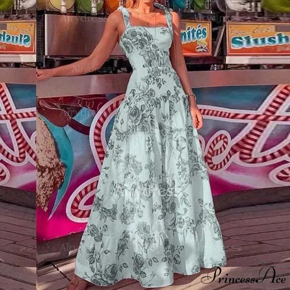 Flower Spaghetti Strap Tall Waist Maxi Dress - Image 8