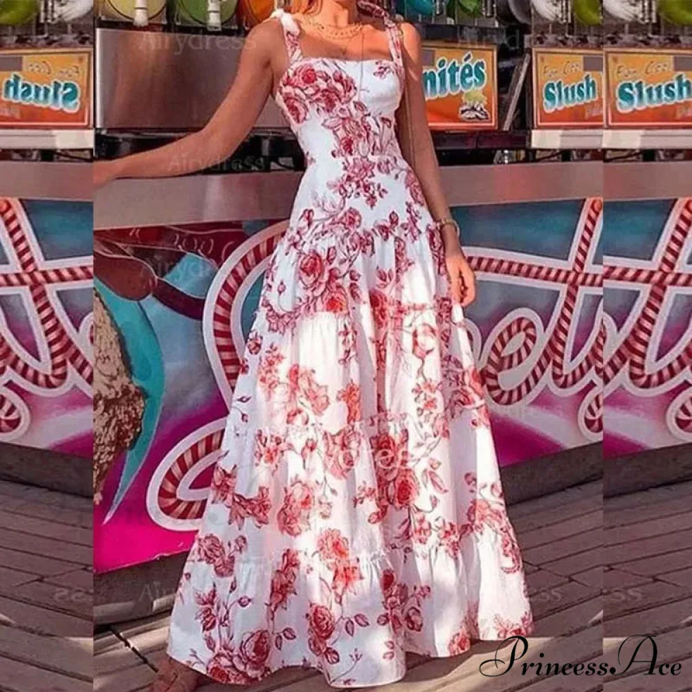 Flower Spaghetti Strap Tall Waist Maxi Dress - Image 9