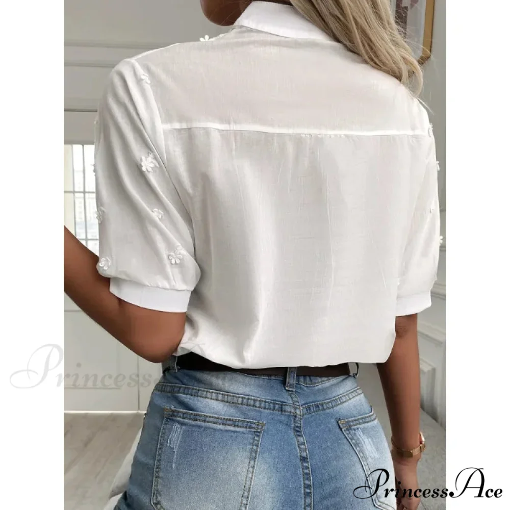 Flower Stitching Lace Hollow V-neck Blouse - Image 5