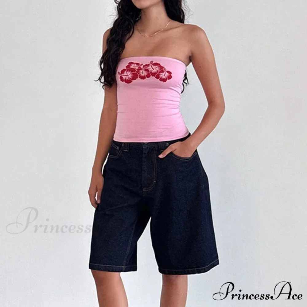 Flower Strapless Bandeau Backless Sleeveless Enchanting Coquette Off Shoulder Crop Top - Image 2