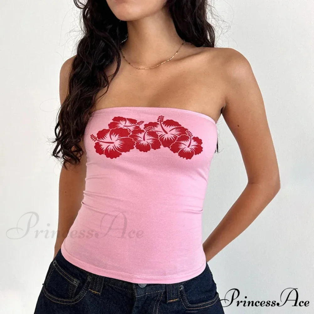 Flower Strapless Bandeau Backless Sleeveless Enchanting Coquette Off Shoulder Crop Top - Image 3