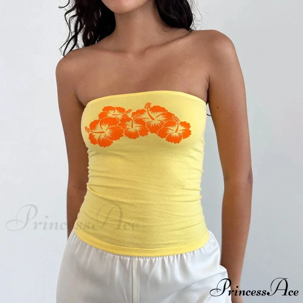 Flower Strapless Bandeau Backless Sleeveless Enchanting Coquette Off Shoulder Crop Top - Image 4