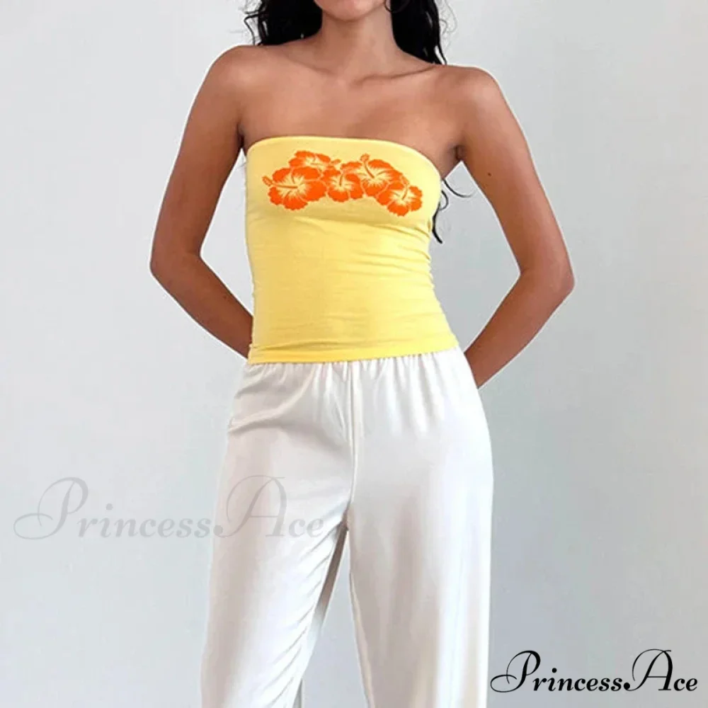 Flower Strapless Bandeau Backless Sleeveless Enchanting Coquette Off Shoulder Crop Top - Image 5