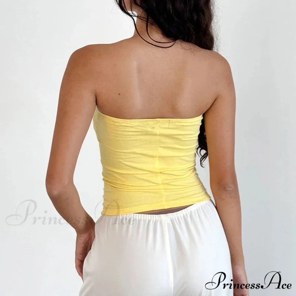 Flower Strapless Bandeau Backless Sleeveless Enchanting Coquette Off Shoulder Crop Top - Image 6