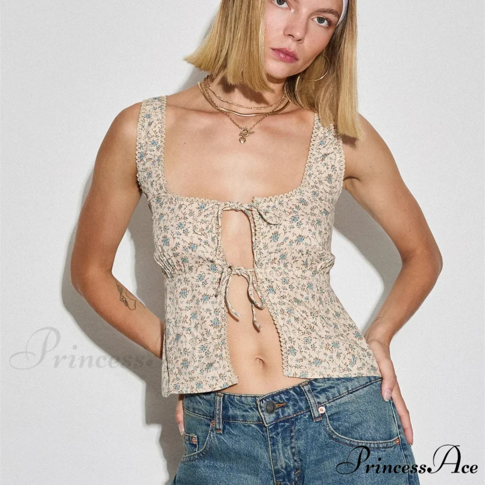 Flower Tie-Up Sleek Crop Top - Image 2