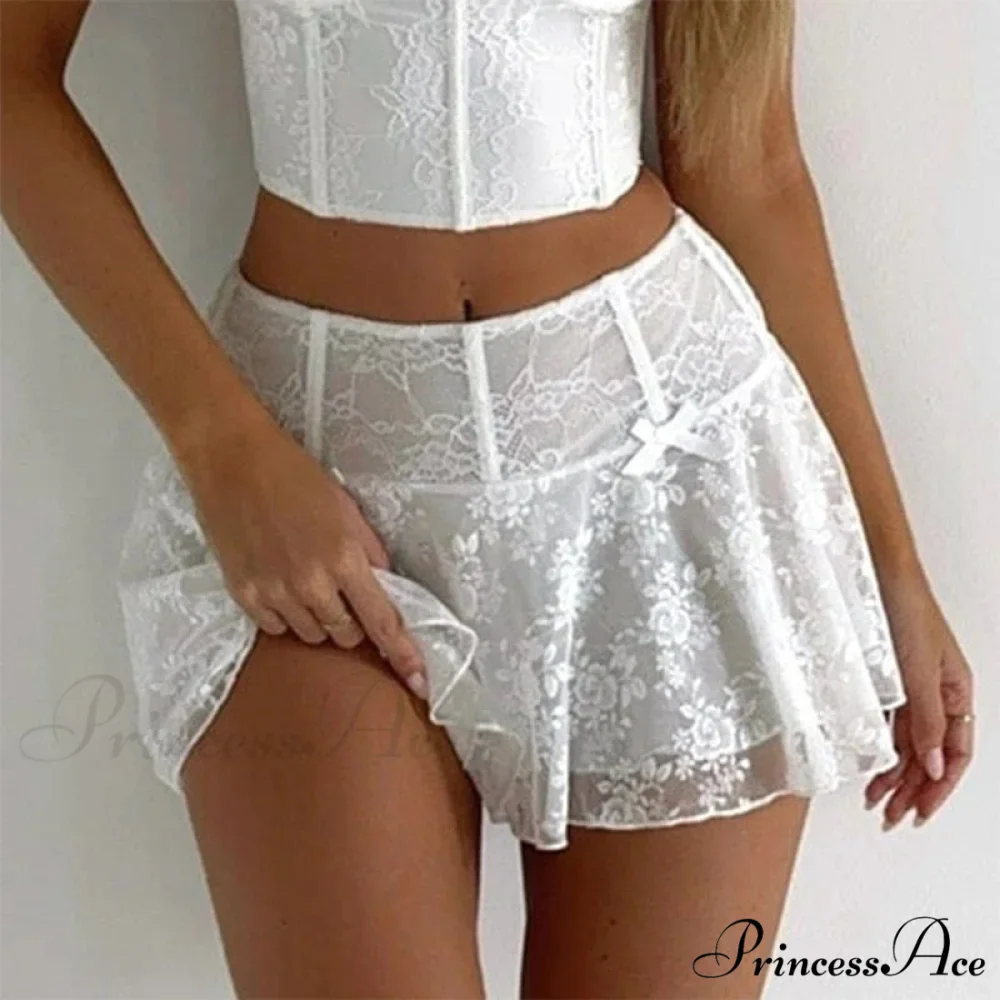 Flower Transparent Frills Short Skirt - Image 2