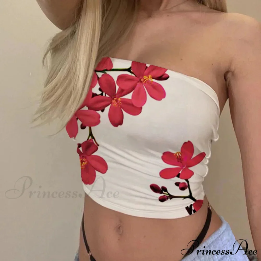 Flower Tube Top Bandeau Fitted Summer Crop - Image 2