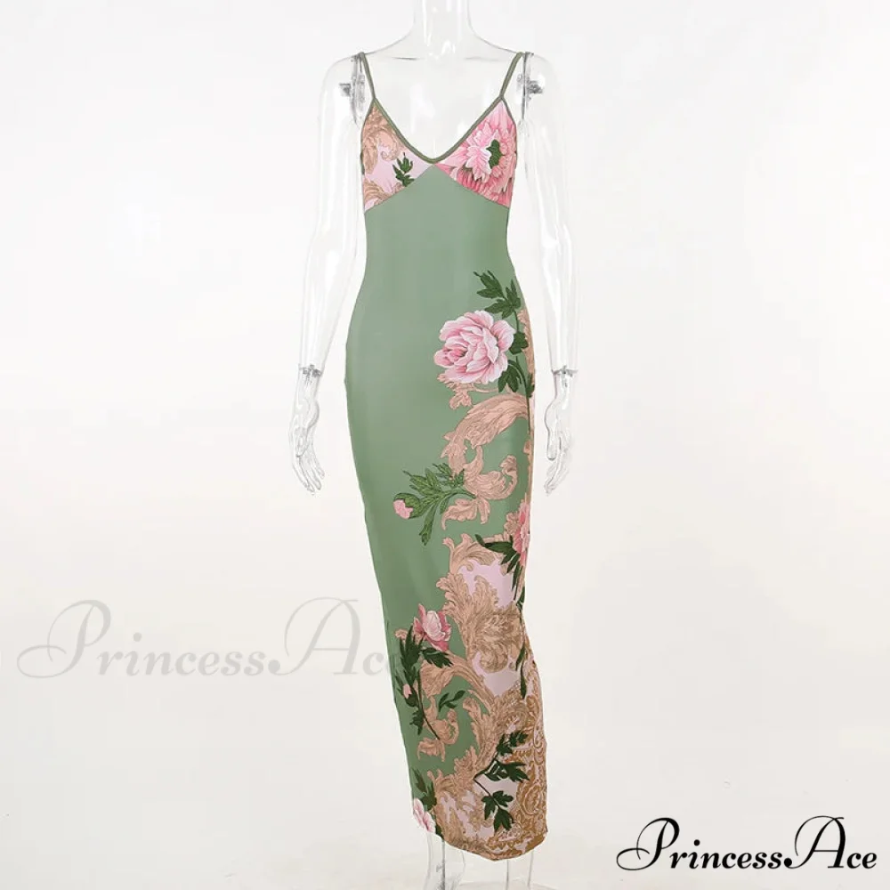 Flower V-neck Trim Long Floral Dress - Image 4