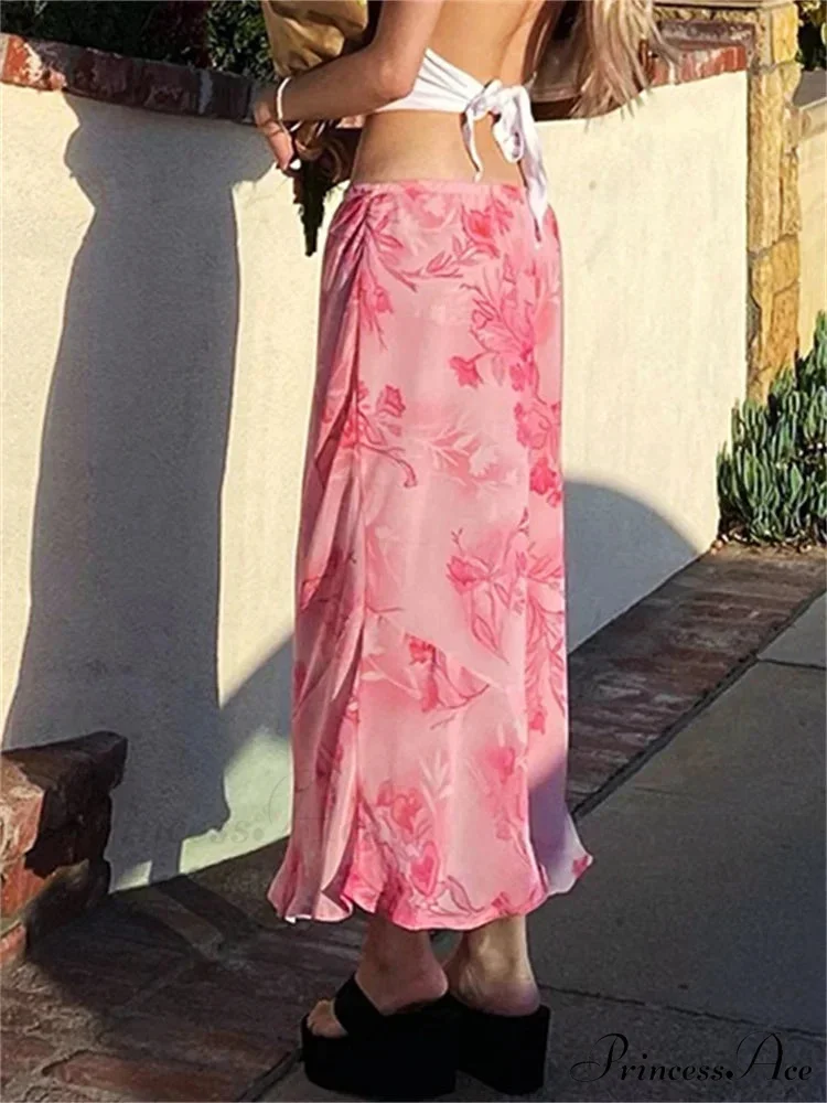 Flowery Chiffon Lower Waist Informal Vintage Skirt - Image 2