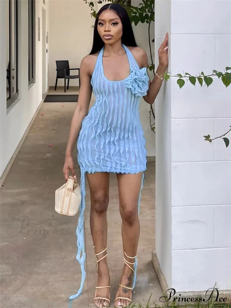 Flowery Transparent Frilled Mini Dress - Image 3