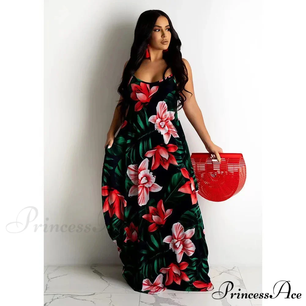 Flowing Flower Pattern Slip Dress Maxi Skirt Flower Dress - Image 2