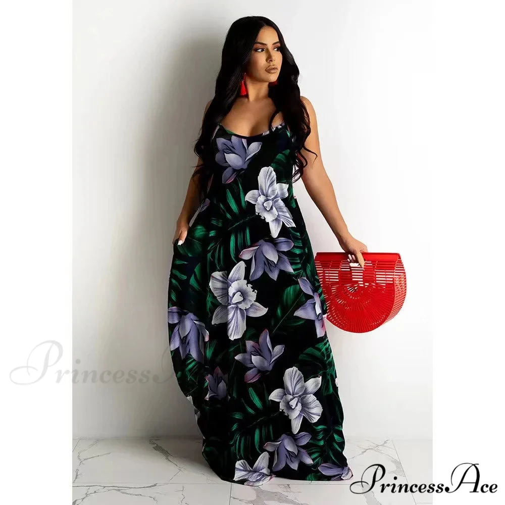 Flowing Flower Pattern Slip Dress Maxi Skirt Flower Dress - Image 4