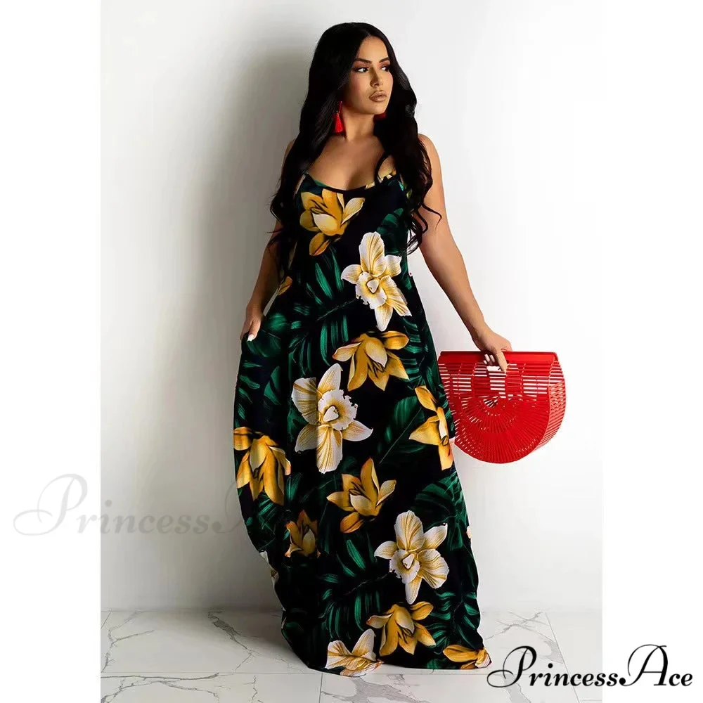 Flowing Flower Pattern Slip Dress Maxi Skirt Flower Dress - Image 5