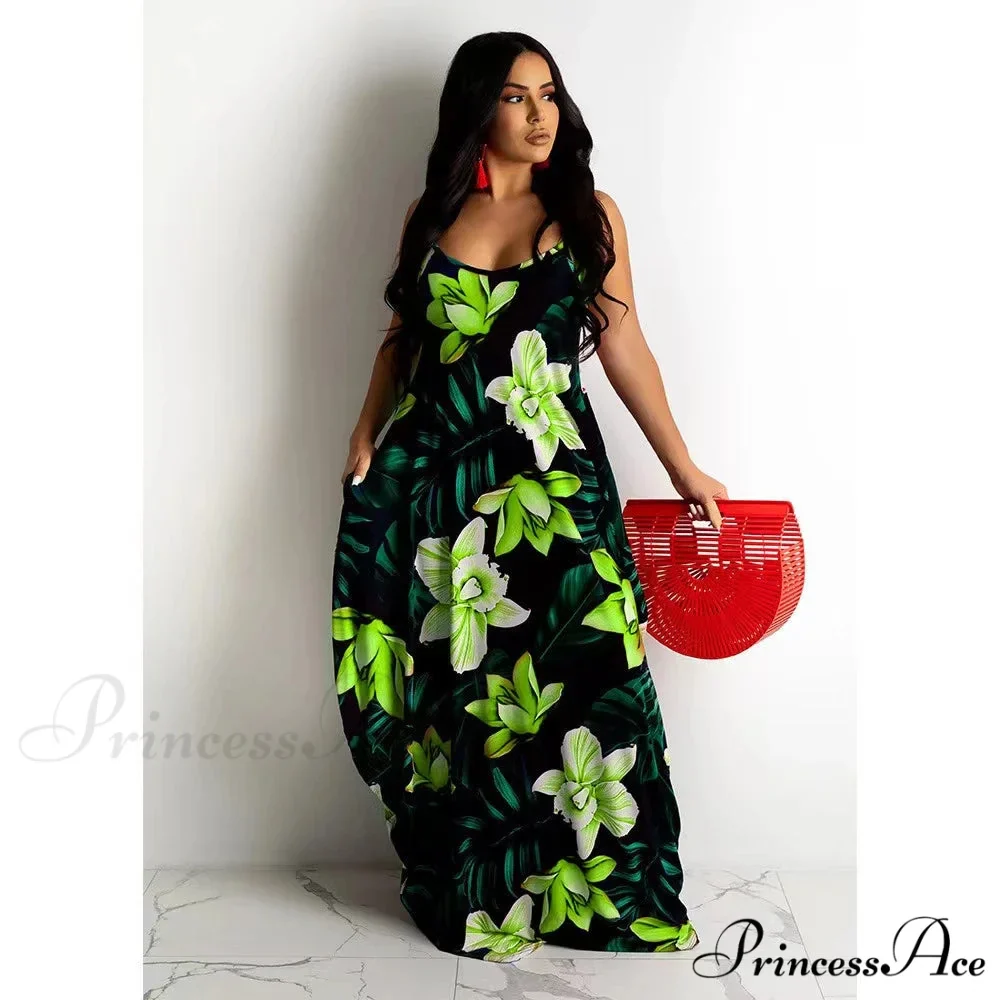 Flowing Flower Pattern Slip Dress Maxi Skirt Flower Dress - Image 6