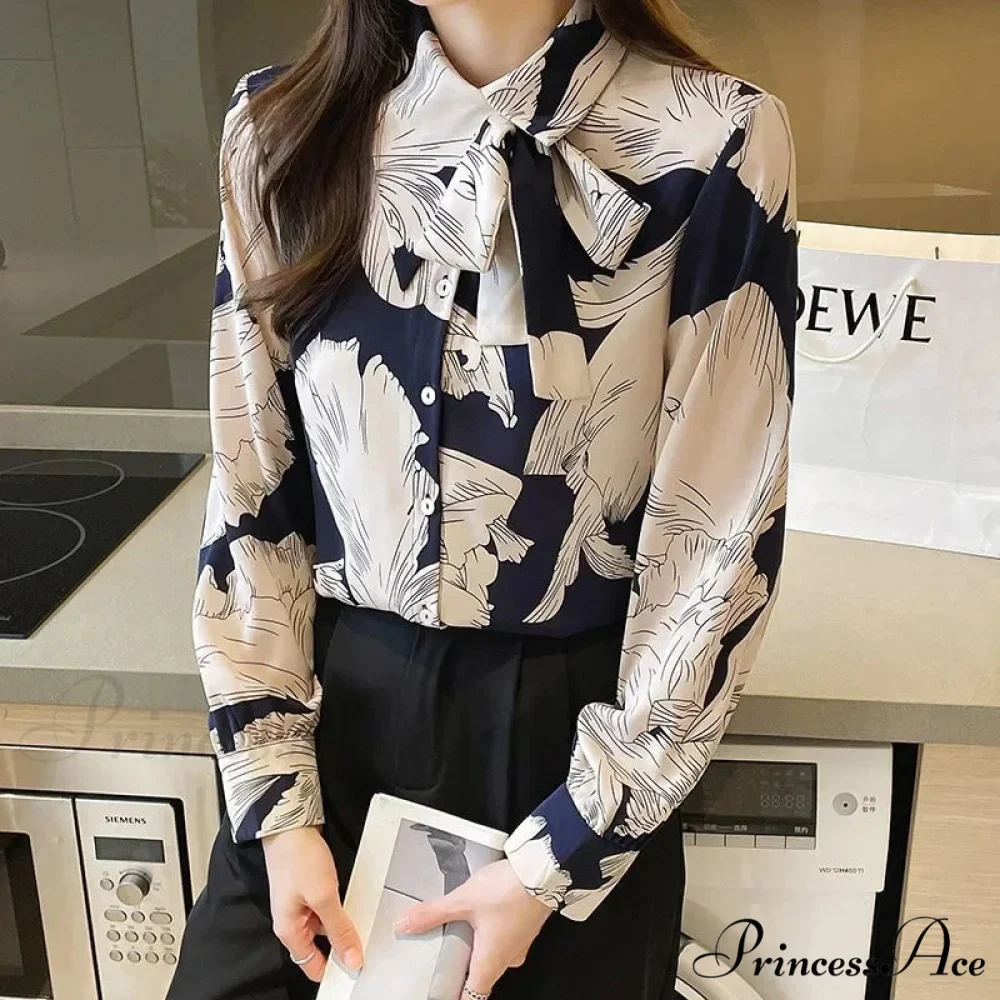Flowy Blossom Button Up Long Sleeve Blouse - Image 3