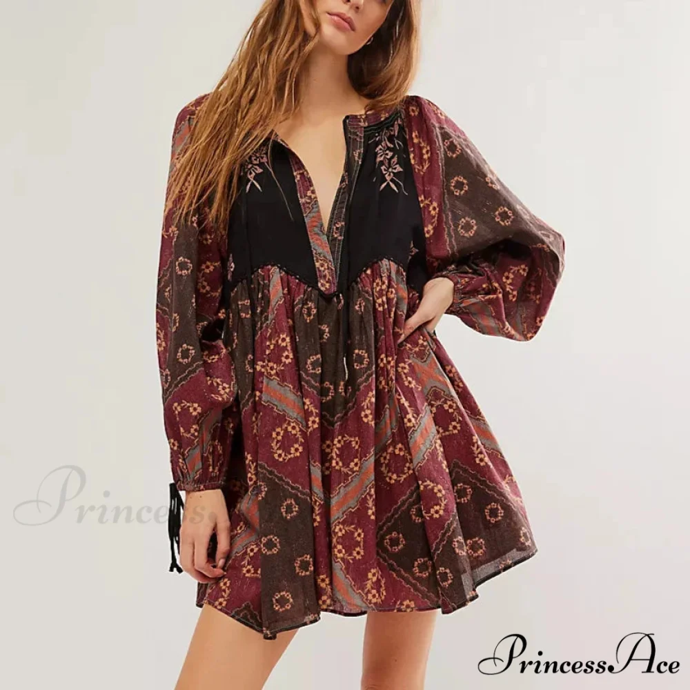 Flowy Flower Bohemian Short Dress - Image 2