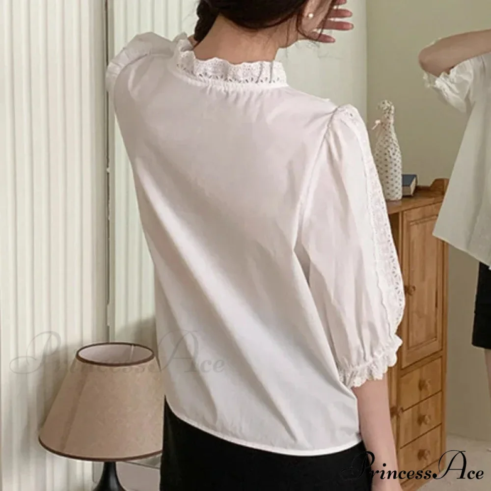 Flowy Sleeve Frills V-Neck Cotton Bohemian Work Blouse - Image 5