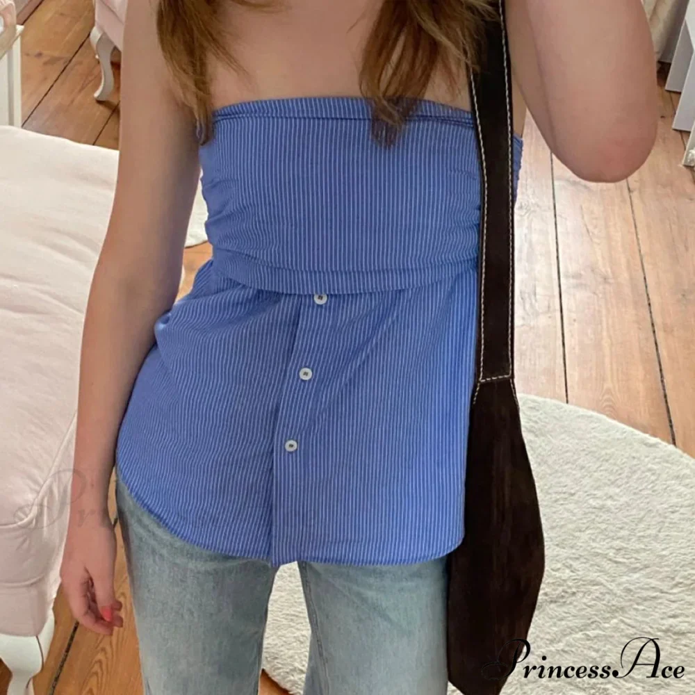 Folded Bandeau Shirt Crop Top - Image 2