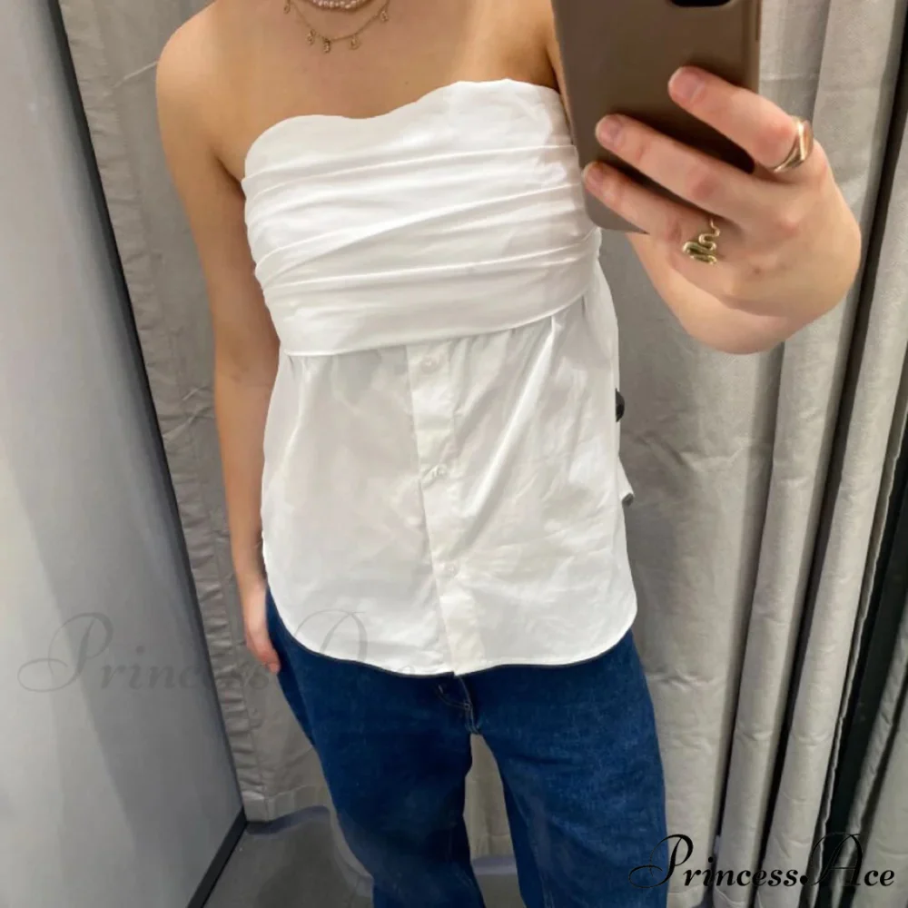 Folded Bandeau Shirt Crop Top - Image 5