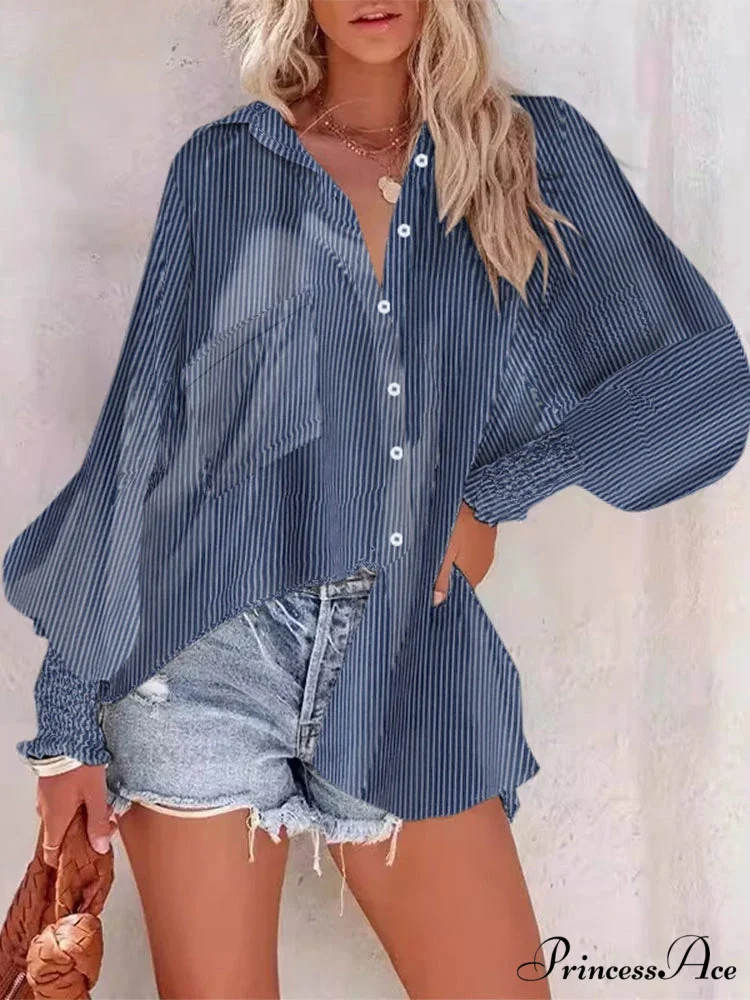 Folded Collar Neck Lantern Sleeve Blouse - Image 2