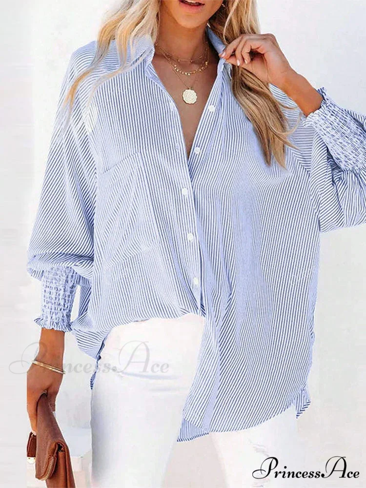 Folded Collar Neck Lantern Sleeve Blouse - Image 3