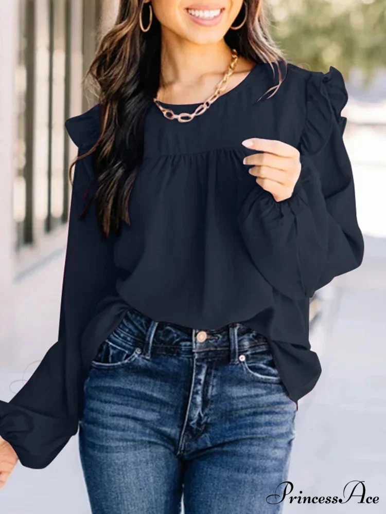 Folded Front Lantern Sleeve Informal Stylish Blouse - Image 2