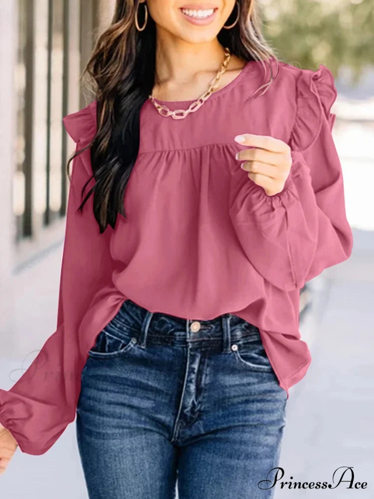 Folded Front Lantern Sleeve Informal Stylish Blouse - Image 3