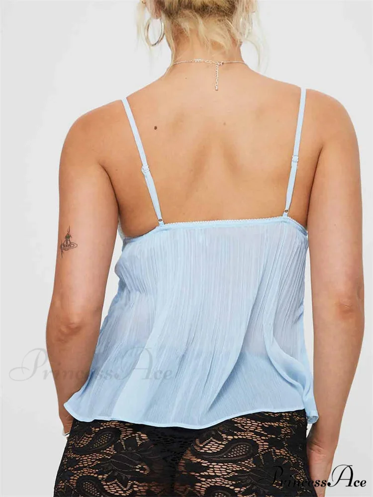 Folded Ribbon Lace Transparent Crop Top - Image 2