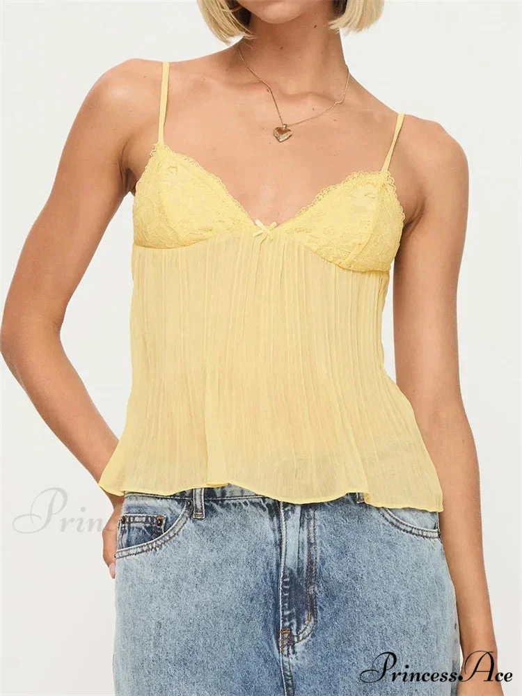 Folded Ribbon Lace Transparent Crop Top - Image 3