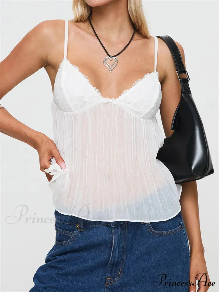 Folded Ribbon Lace Transparent Crop Top - Image 5