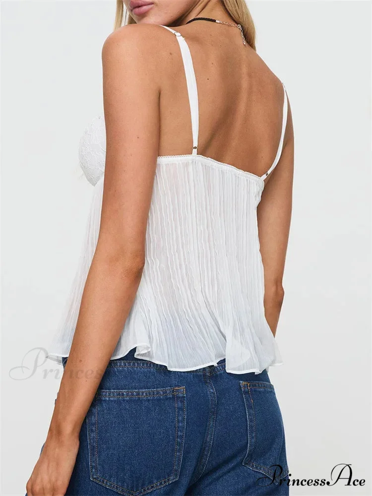 Folded Ribbon Lace Transparent Crop Top - Image 6