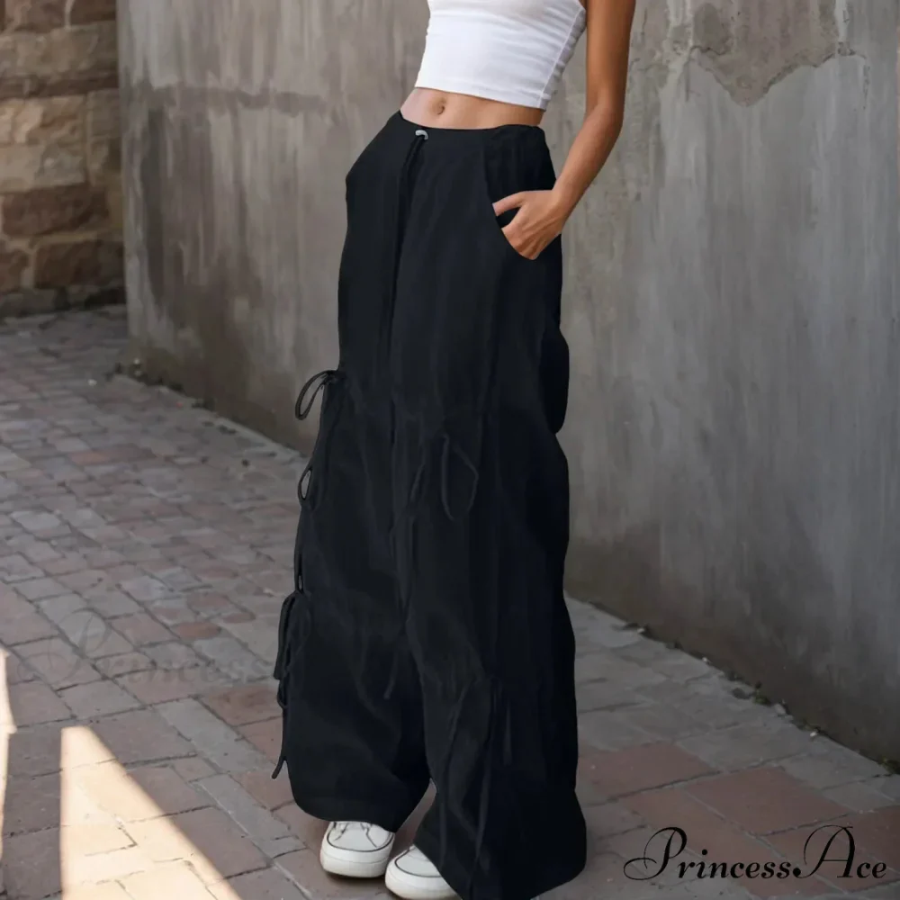 Folded Wide Leg Athletic Bow Tie Trousers