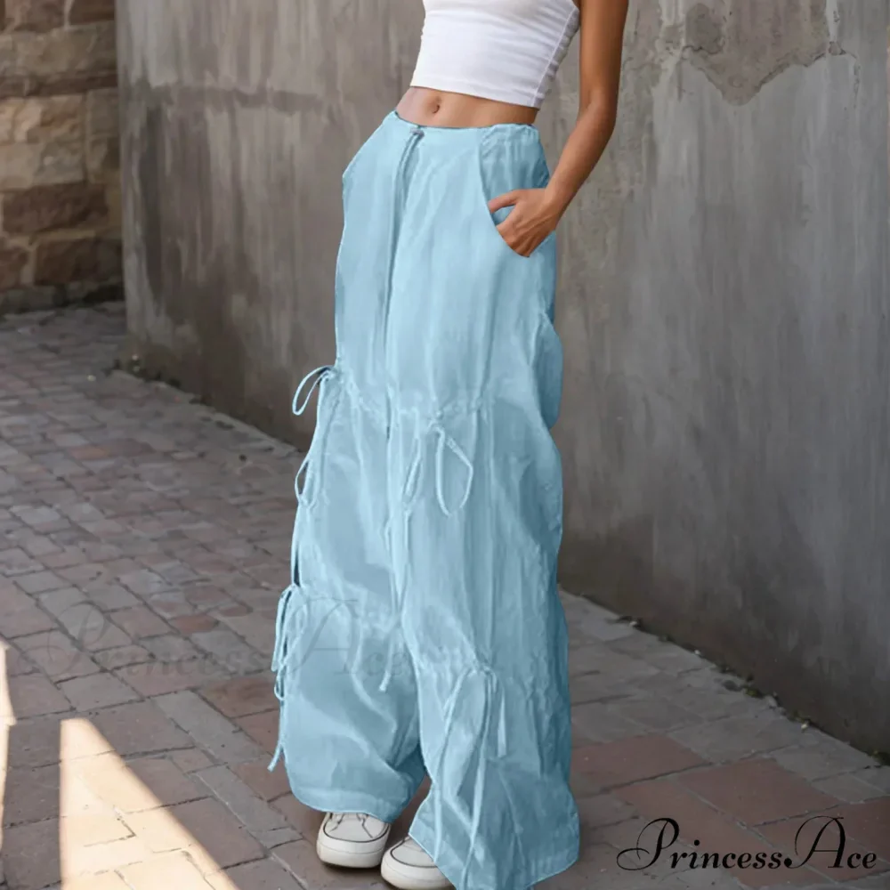 Folded Wide Leg Athletic Bow Tie Trousers - Image 2