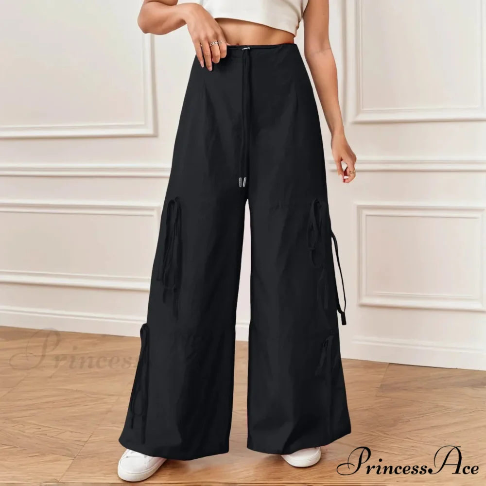 Folded Wide Leg Athletic Bow Tie Trousers - Image 4