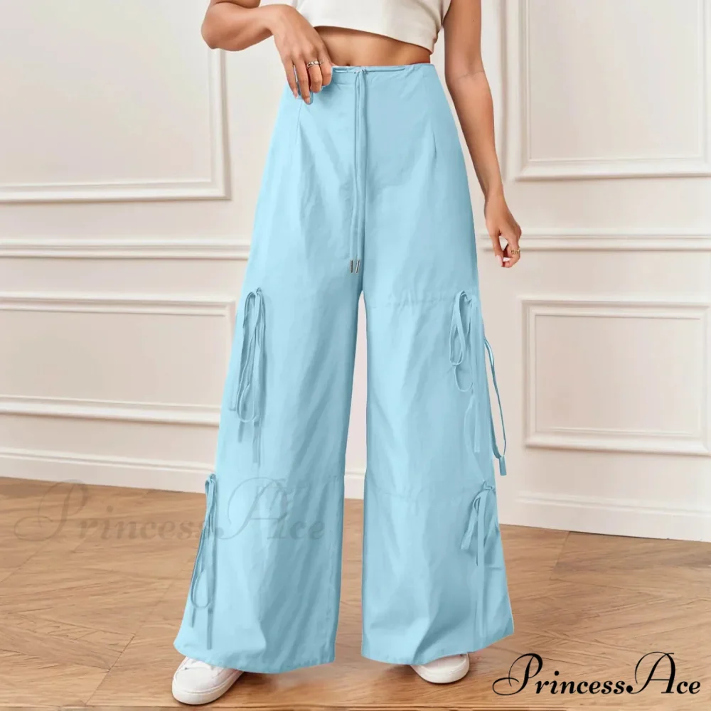 Folded Wide Leg Athletic Bow Tie Trousers - Image 5