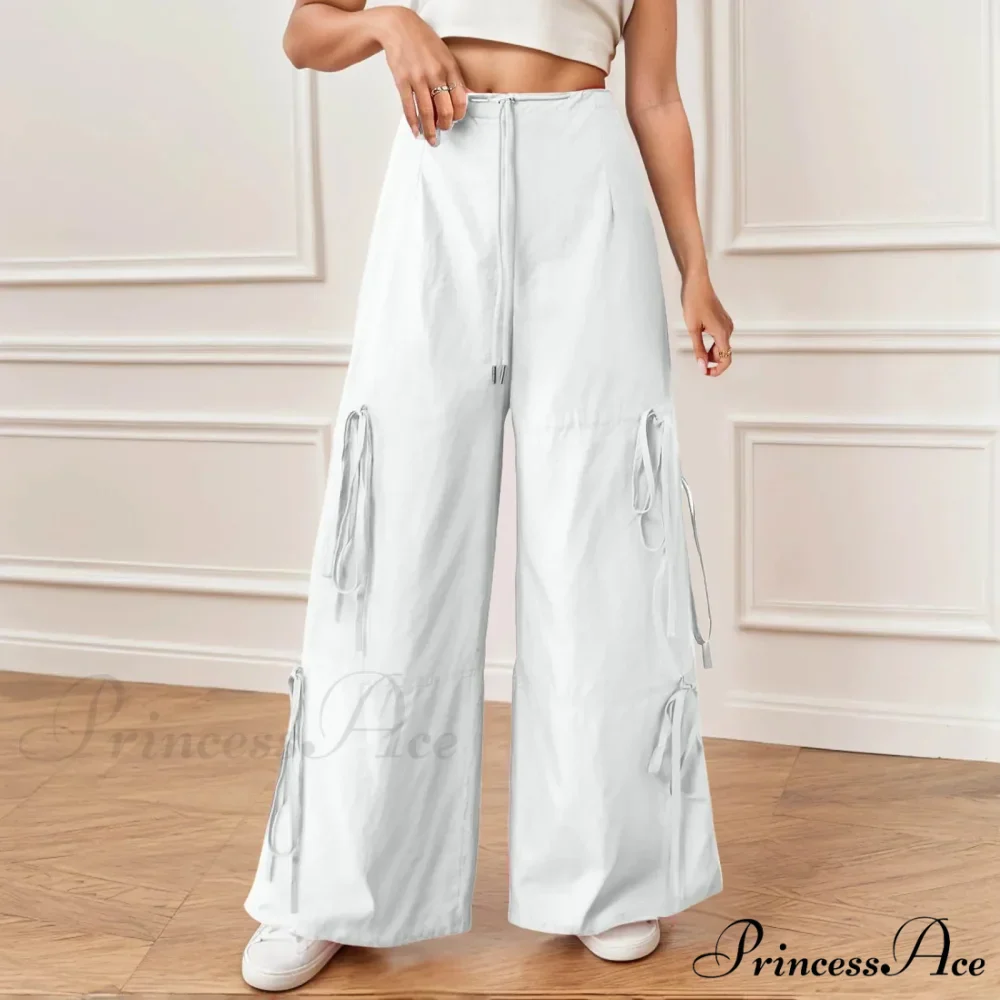 Folded Wide Leg Athletic Bow Tie Trousers - Image 6