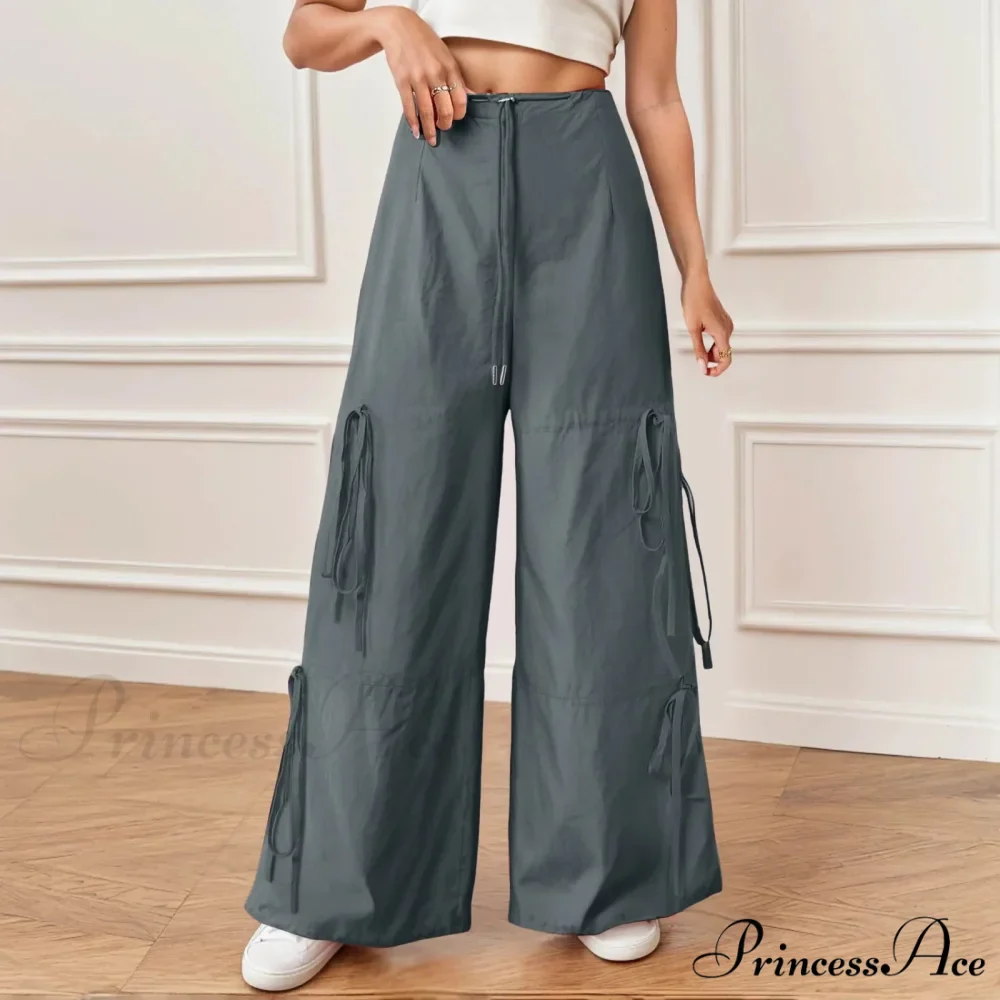 Folded Wide Leg Athletic Bow Tie Trousers - Image 7