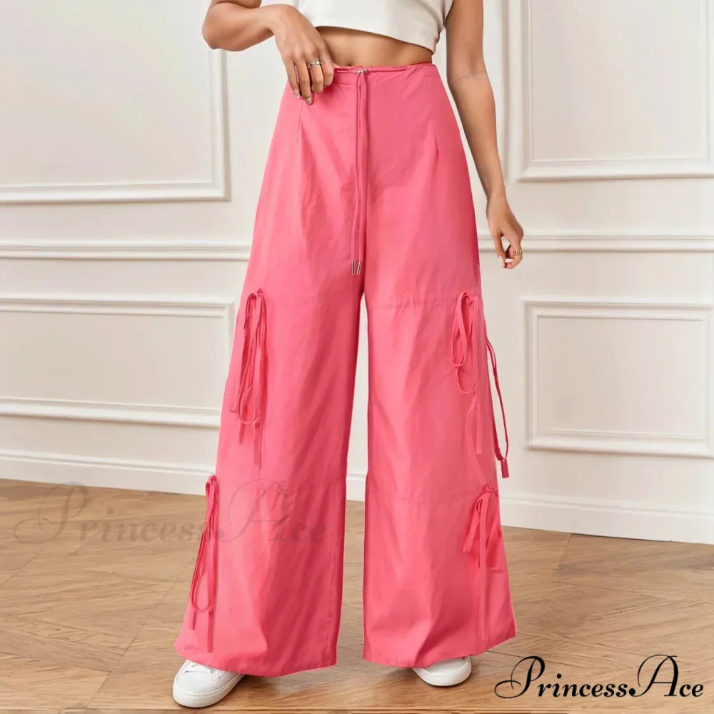 Folded Wide Leg Athletic Bow Tie Trousers - Image 8
