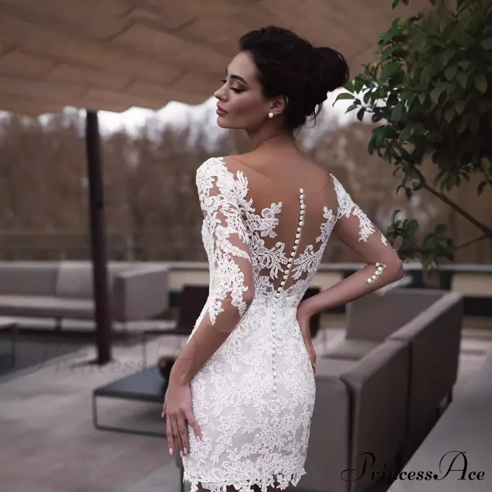 French Deep Neck Long Sleeve Marriage Gown - Image 2