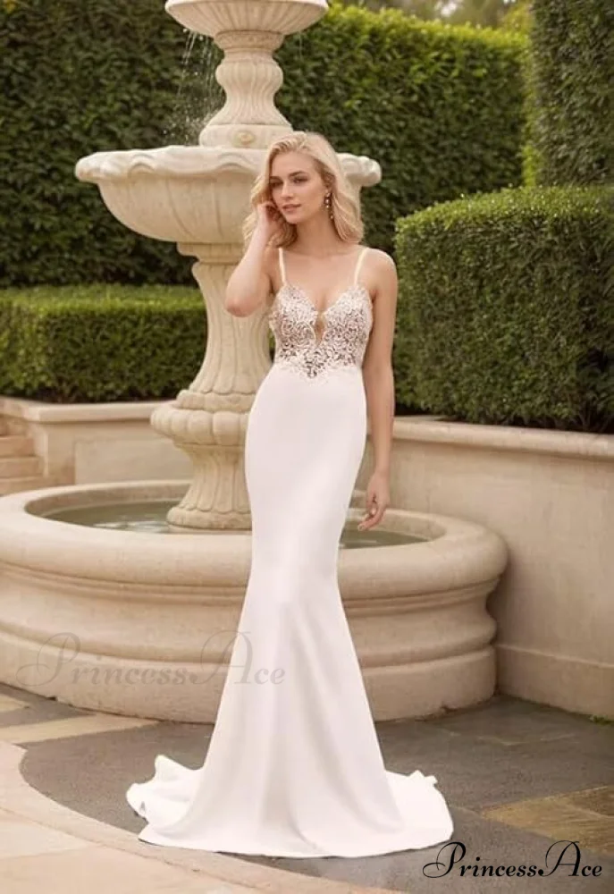 French Thin Strap Mermaid Bridal Gown - Image 4