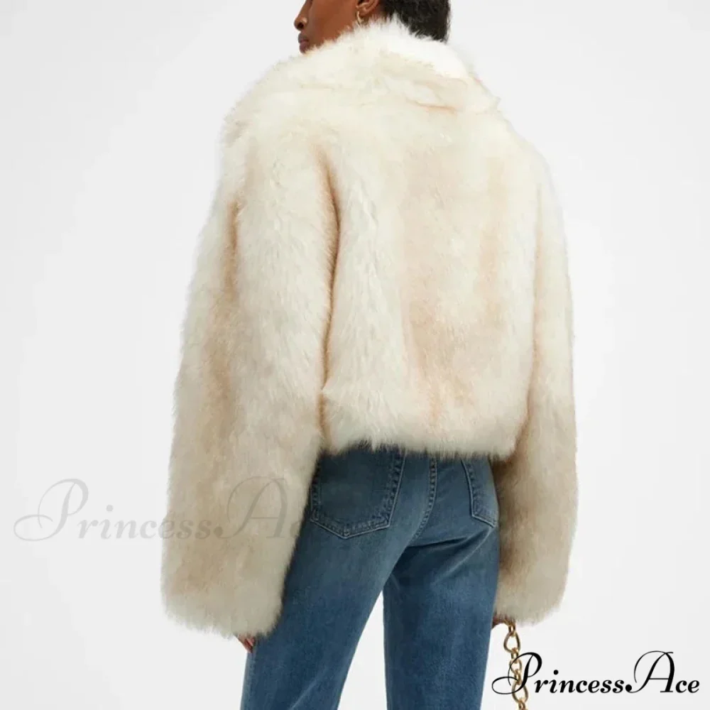 Fresh Green Gradient Cropped Fluffy Coat - Image 4